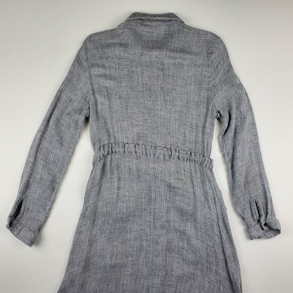 Zara Belted Shirt Dress Button Up Pocket Midi Gray Lightweight Boho Women Medium - Picture 9 of 11